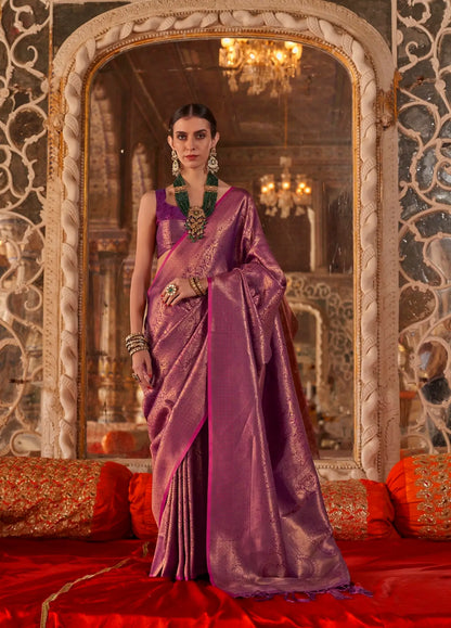 Berry Wine Handloom Weaving Saree