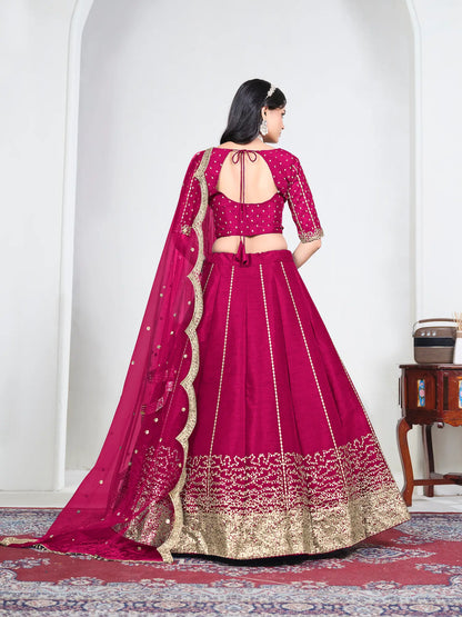 Rani Pink Art Silk Embroidery Lehenga Choli