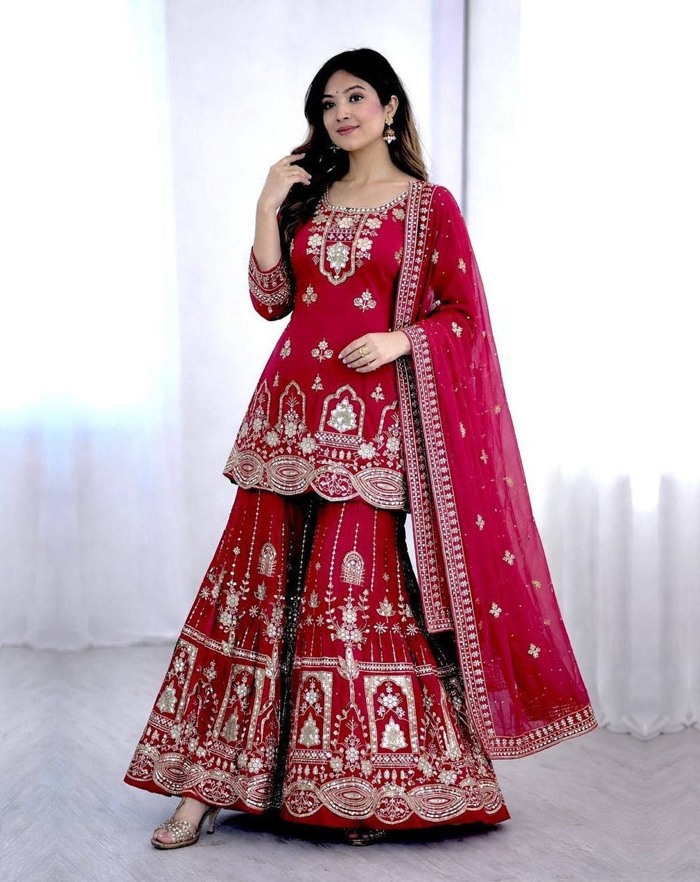Rani Pink Georgette Embroidery Salwar Suit