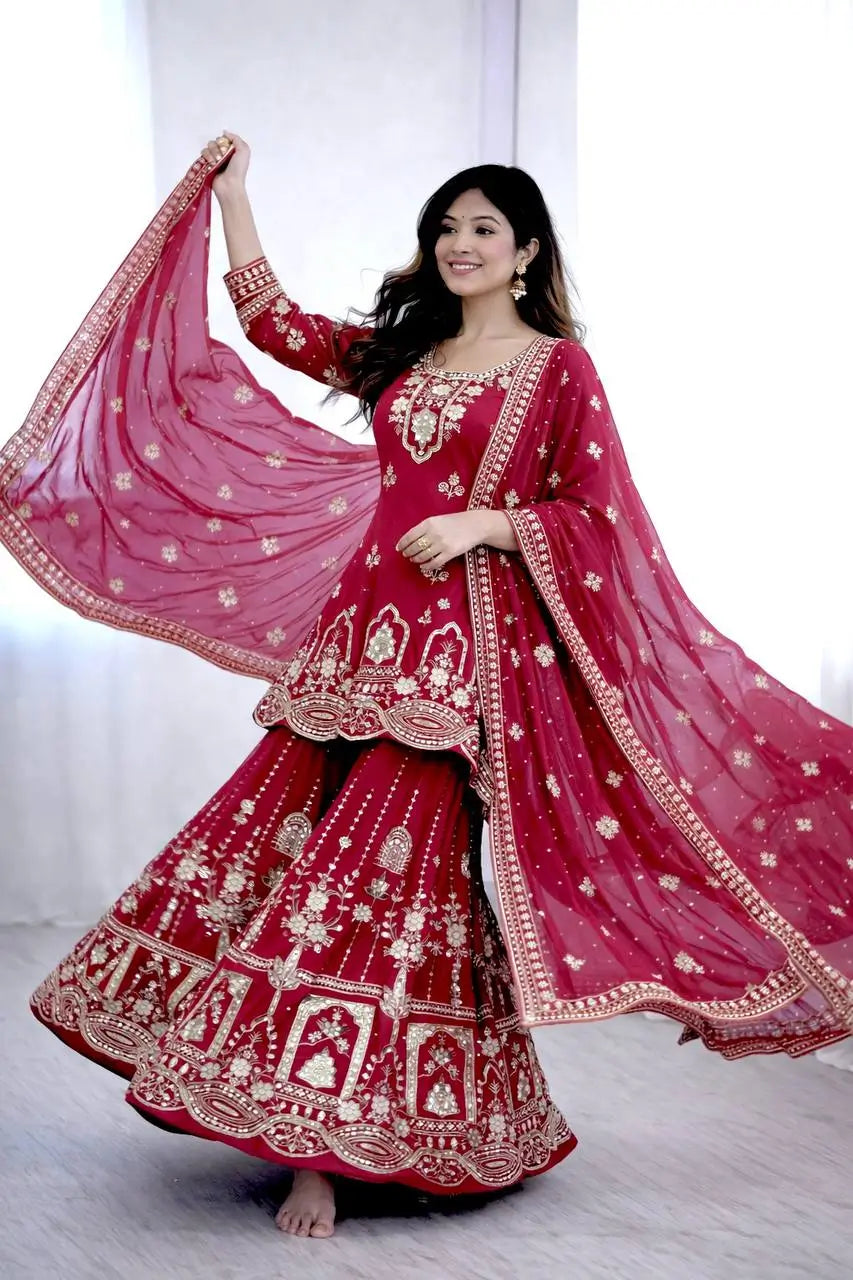 Rani Pink Georgette Embroidery Salwar Suit