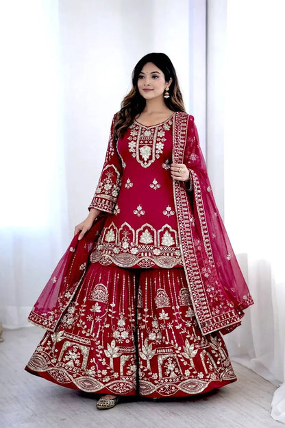 Rani Pink Georgette Embroidery Salwar Suit