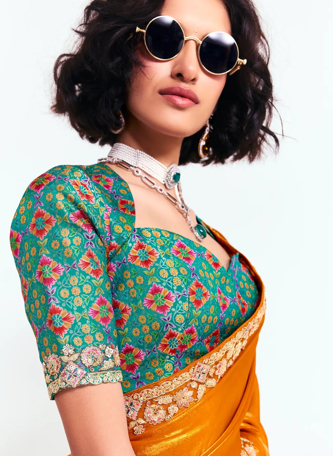 Bright Orange Embroidered Party Wear Saree