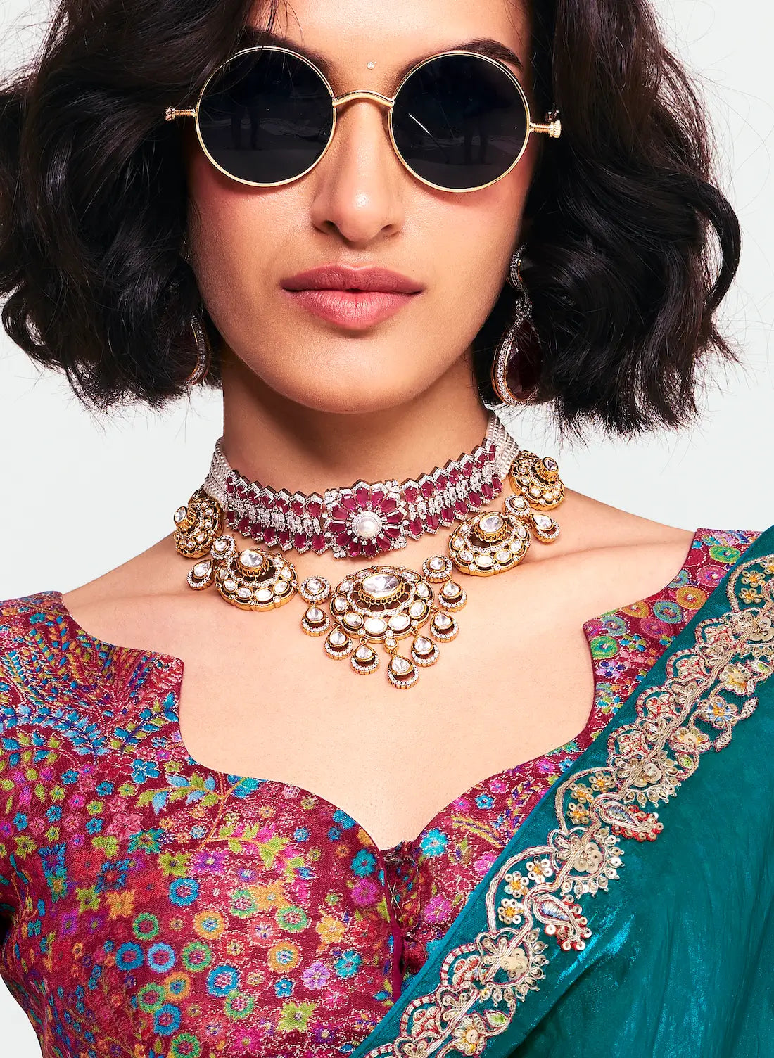 Deep Teal Embroidered Party Wear Saree