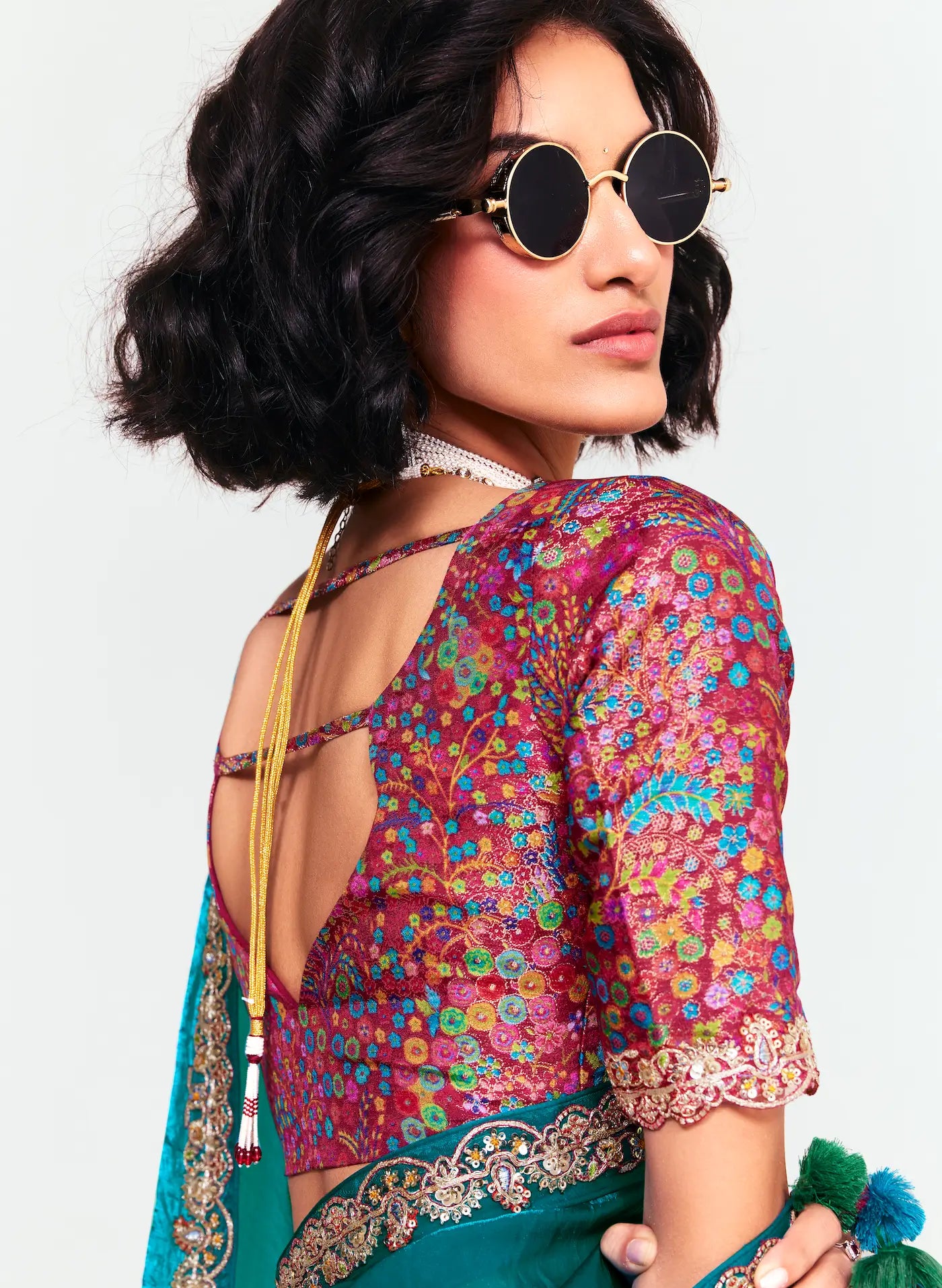 Deep Teal Embroidered Party Wear Saree