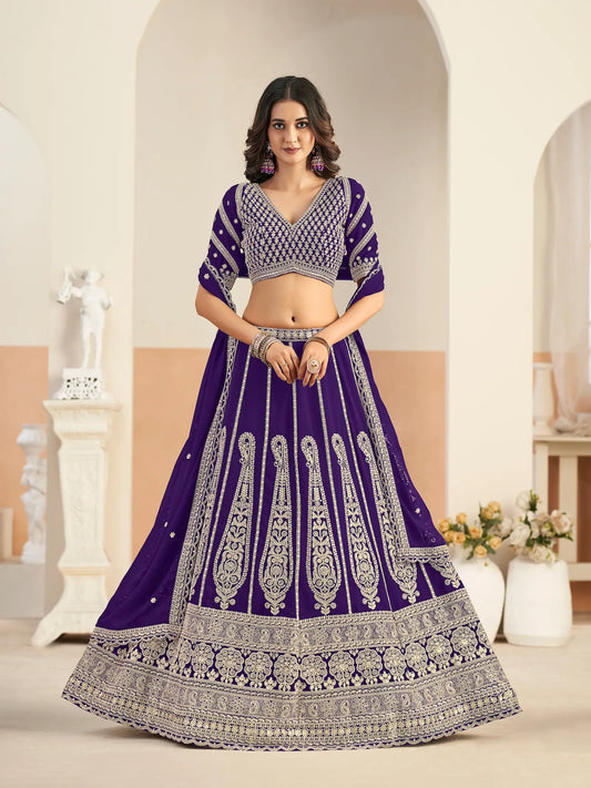Royal Purple Georgette Embroidery Lehenga Choli