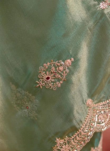 Sage Green Organza Embroidery Saree
