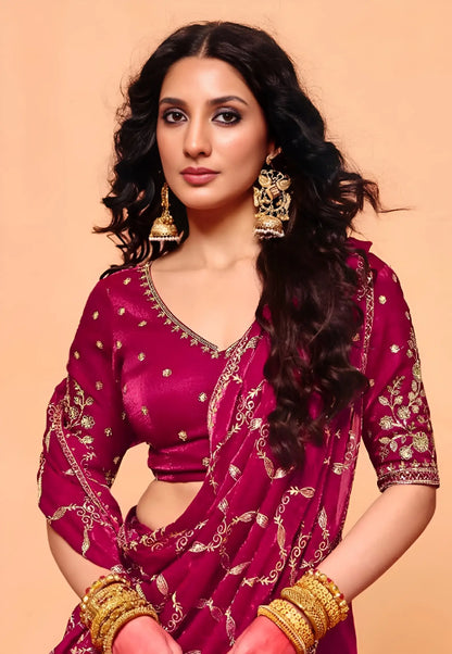 Deep Pink Fendi Embroidery Saree