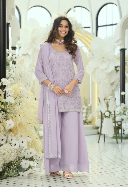Pastel Lilac Georgette embroidered Salwar Suit