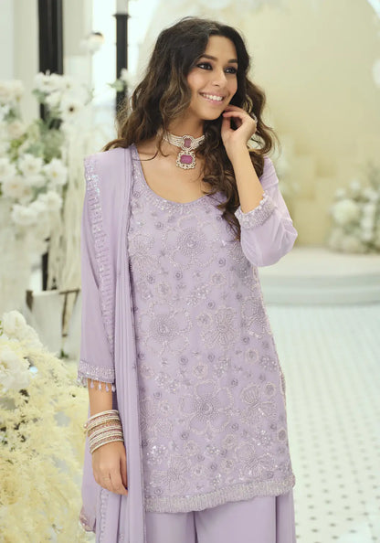Pastel Lilac Georgette embroidered Salwar Suit