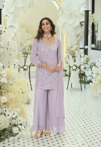 Pastel Lilac Georgette embroidered Salwar Suit