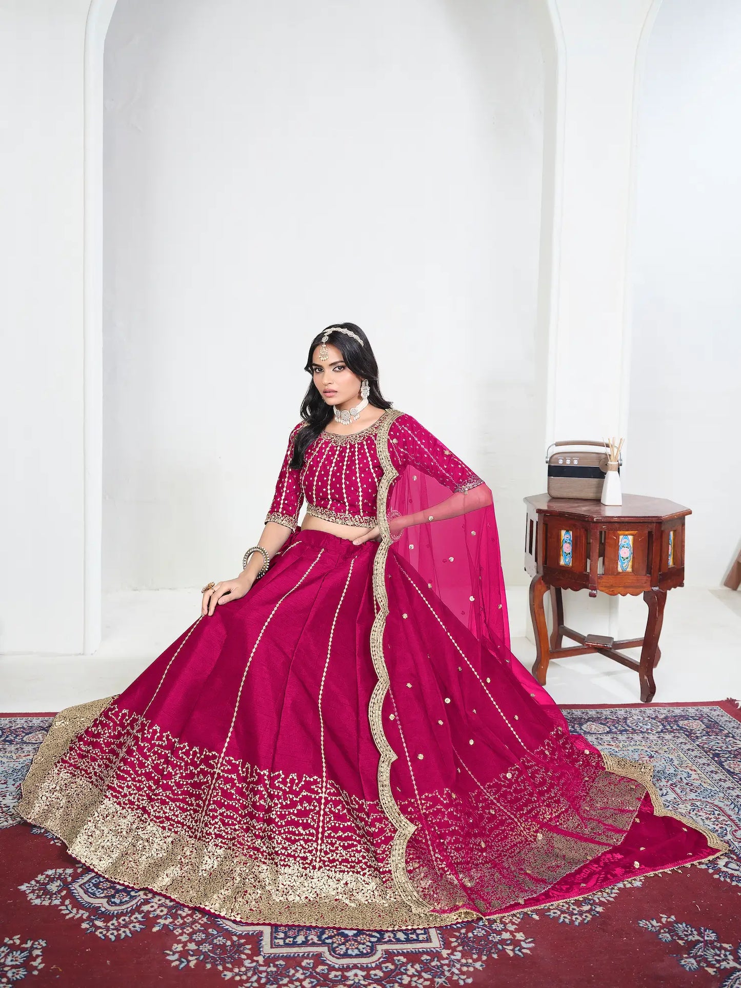 Rani Pink Art Silk Embroidery Lehenga Choli