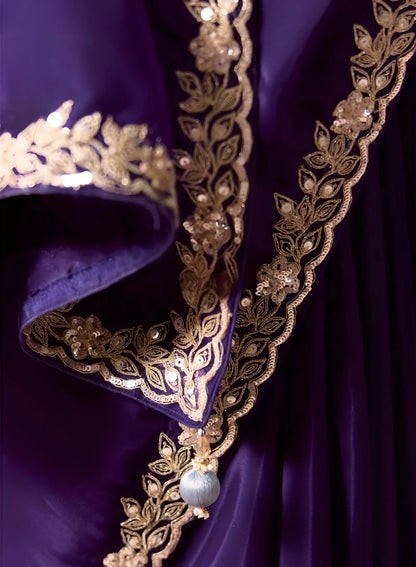 Deep Purple Embroidered Party Wear Saree