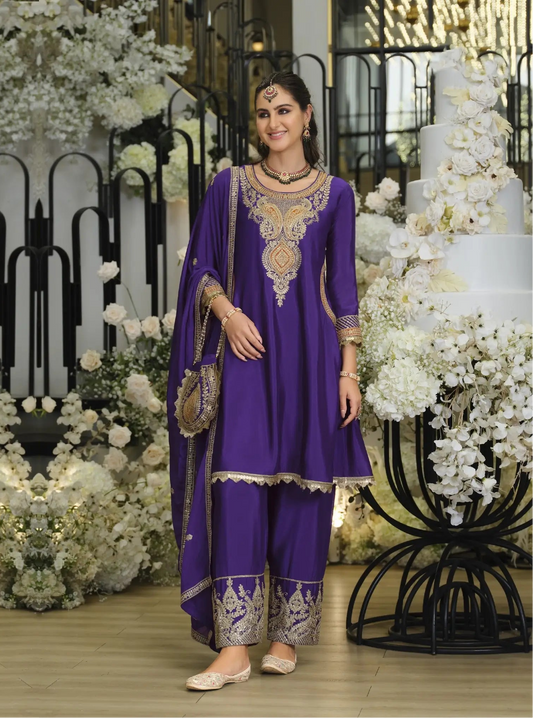 Warm Purple Chinon Embroidered Salwar Suit