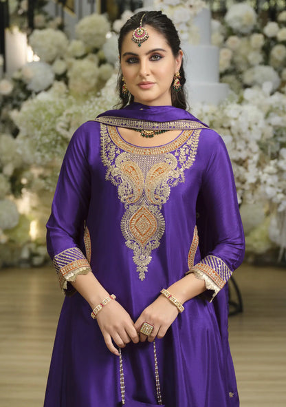 Warm Purple Chinon Embroidered Salwar Suit