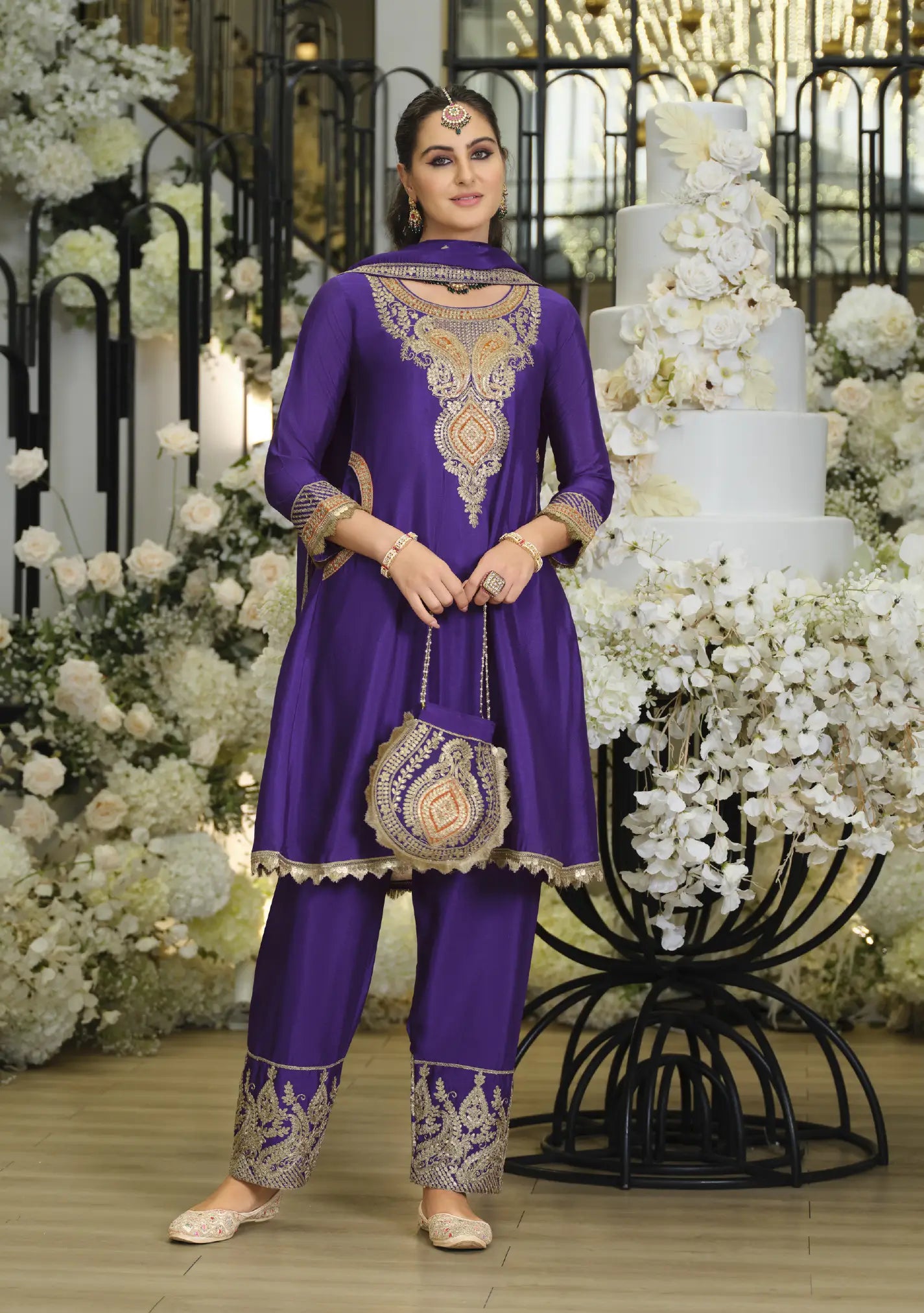 Warm Purple Chinon Embroidered Salwar Suit
