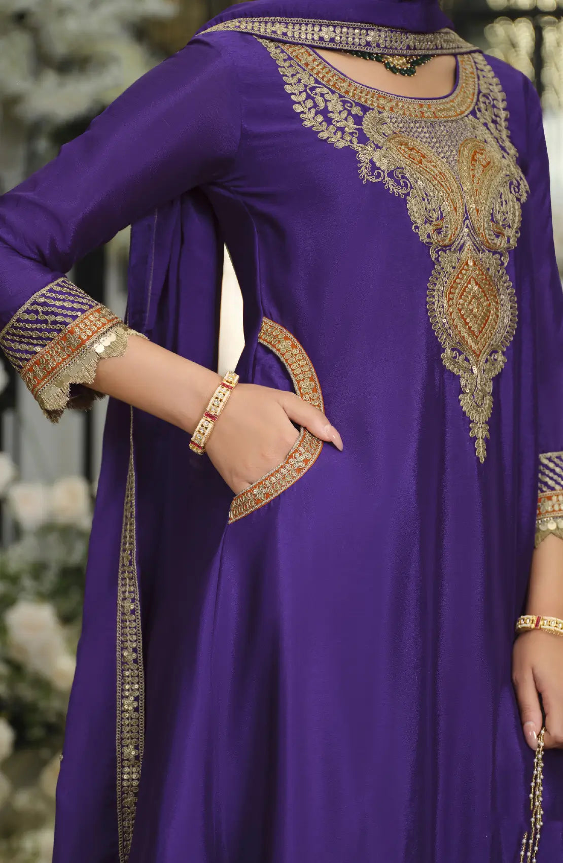 Warm Purple Chinon Embroidered Salwar Suit