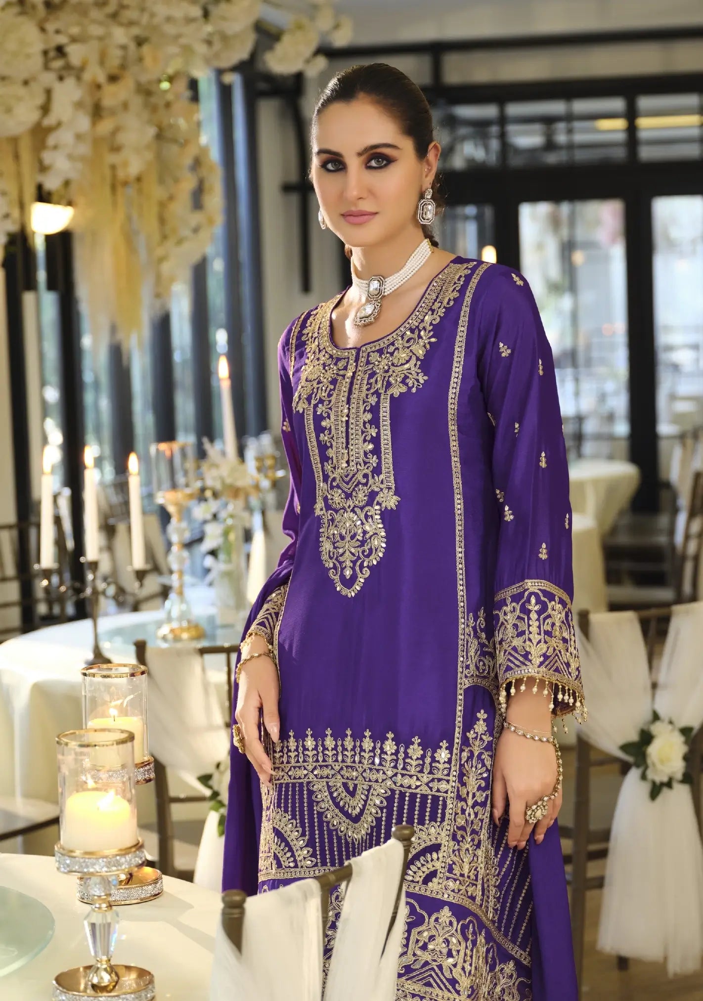 Iris Purple Chinon Embroidered Salwar Suit