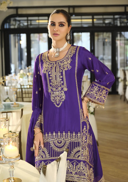 Iris Purple Chinon Embroidered Salwar Suit