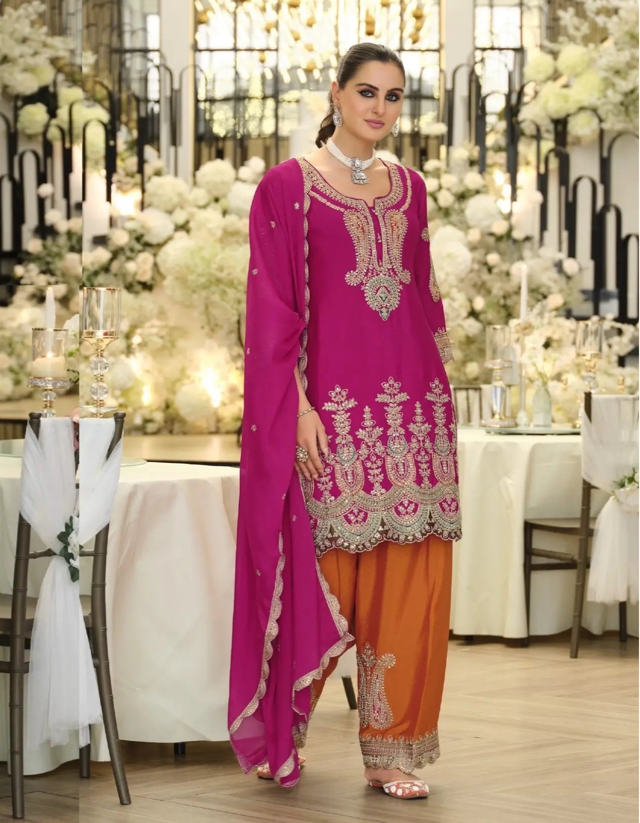 Rani Pink Chinon Embroidered Salwar Suit
