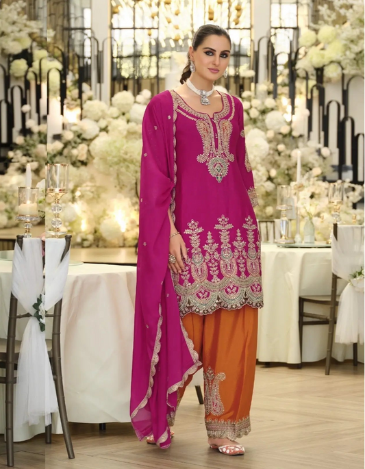 Rani Pink Chinon Embroidered Salwar Suit