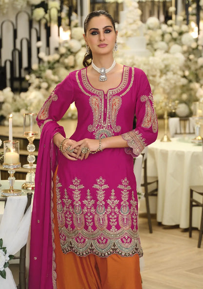 Rani Pink Chinon Embroidered Salwar Suit