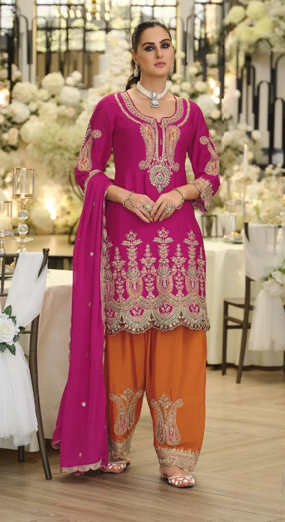 Rani Pink Chinon Embroidered Salwar Suit