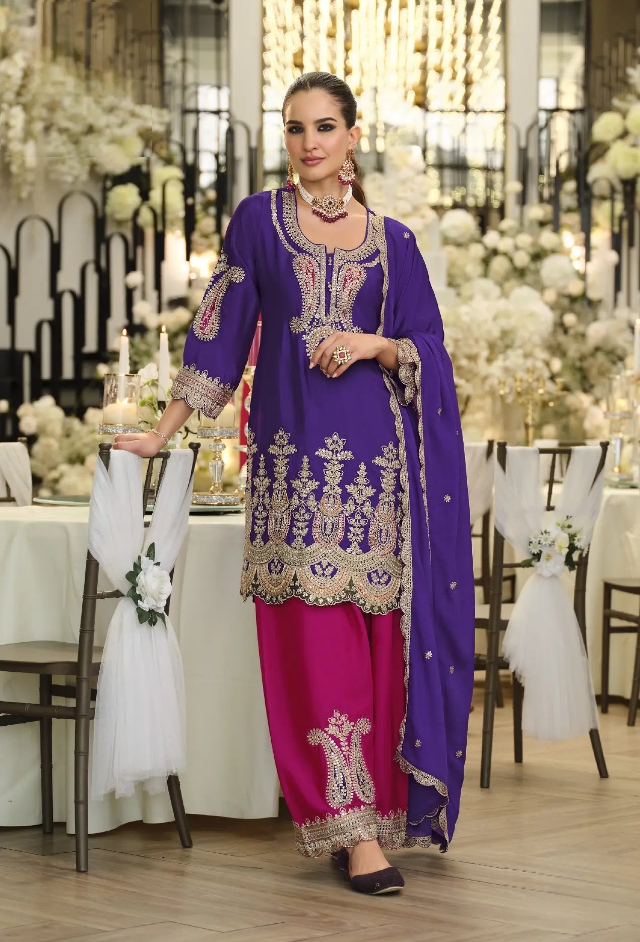 Plum Purple Chinon Embroidered Salwar Suit
