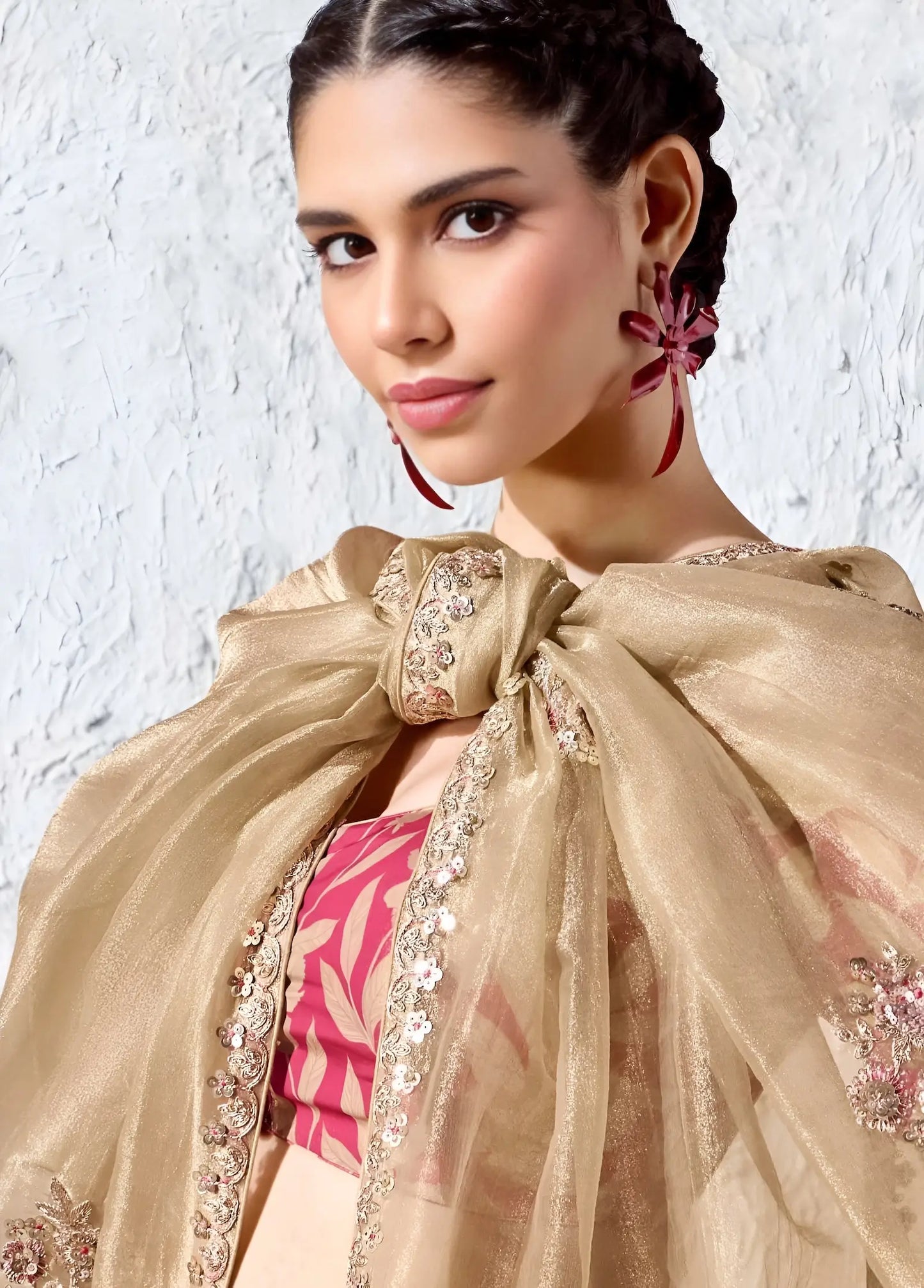 Golden Beige Cotton Silk Embroidered Saree