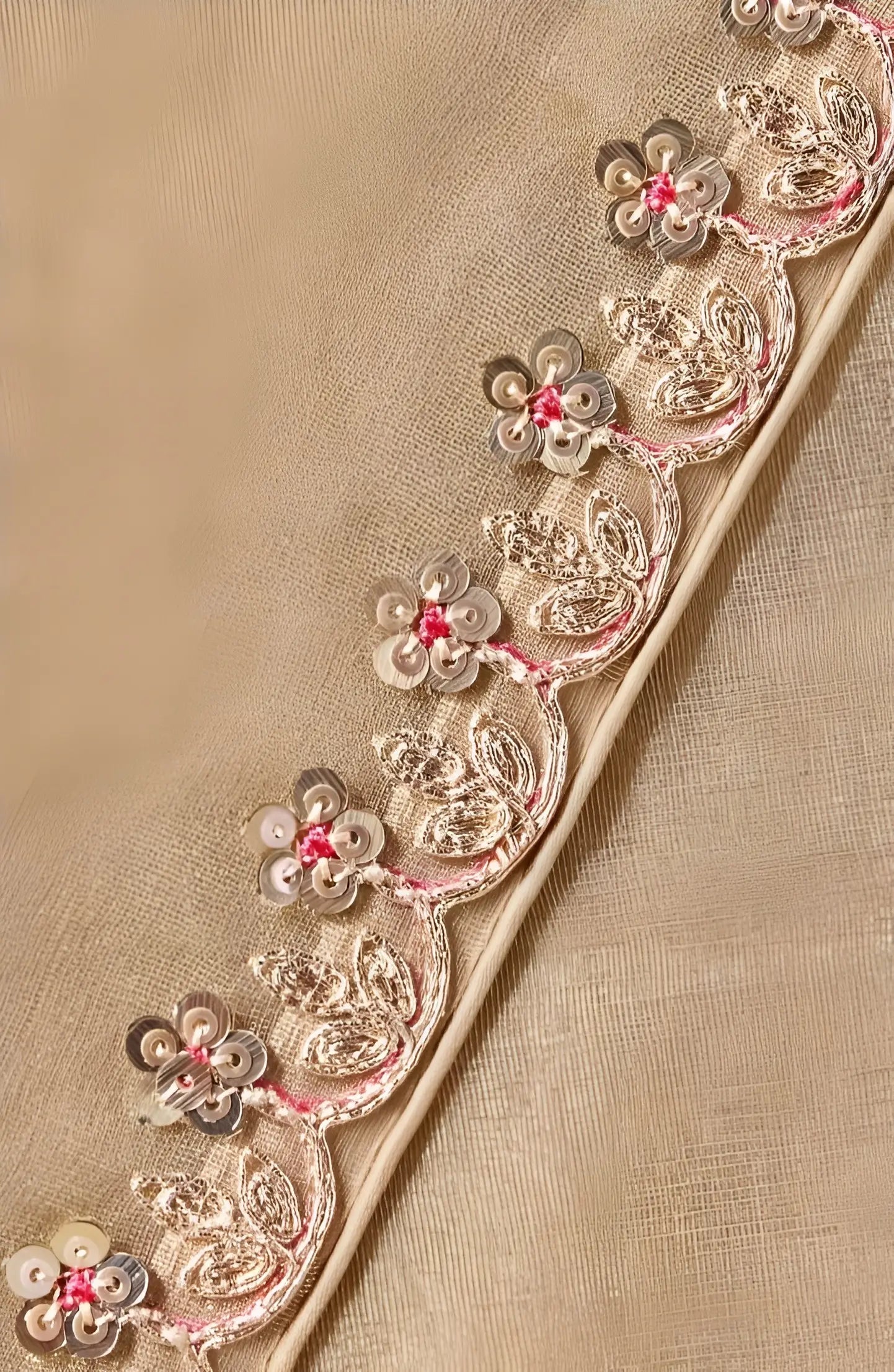 Golden Beige Cotton Silk Embroidered Saree