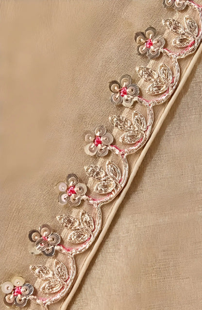 Golden Beige Cotton Silk Embroidered Saree