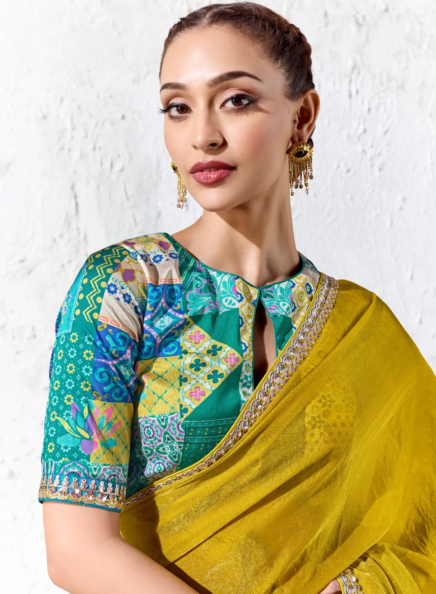 Chartreuse Yellow Silk Embroidered Saree