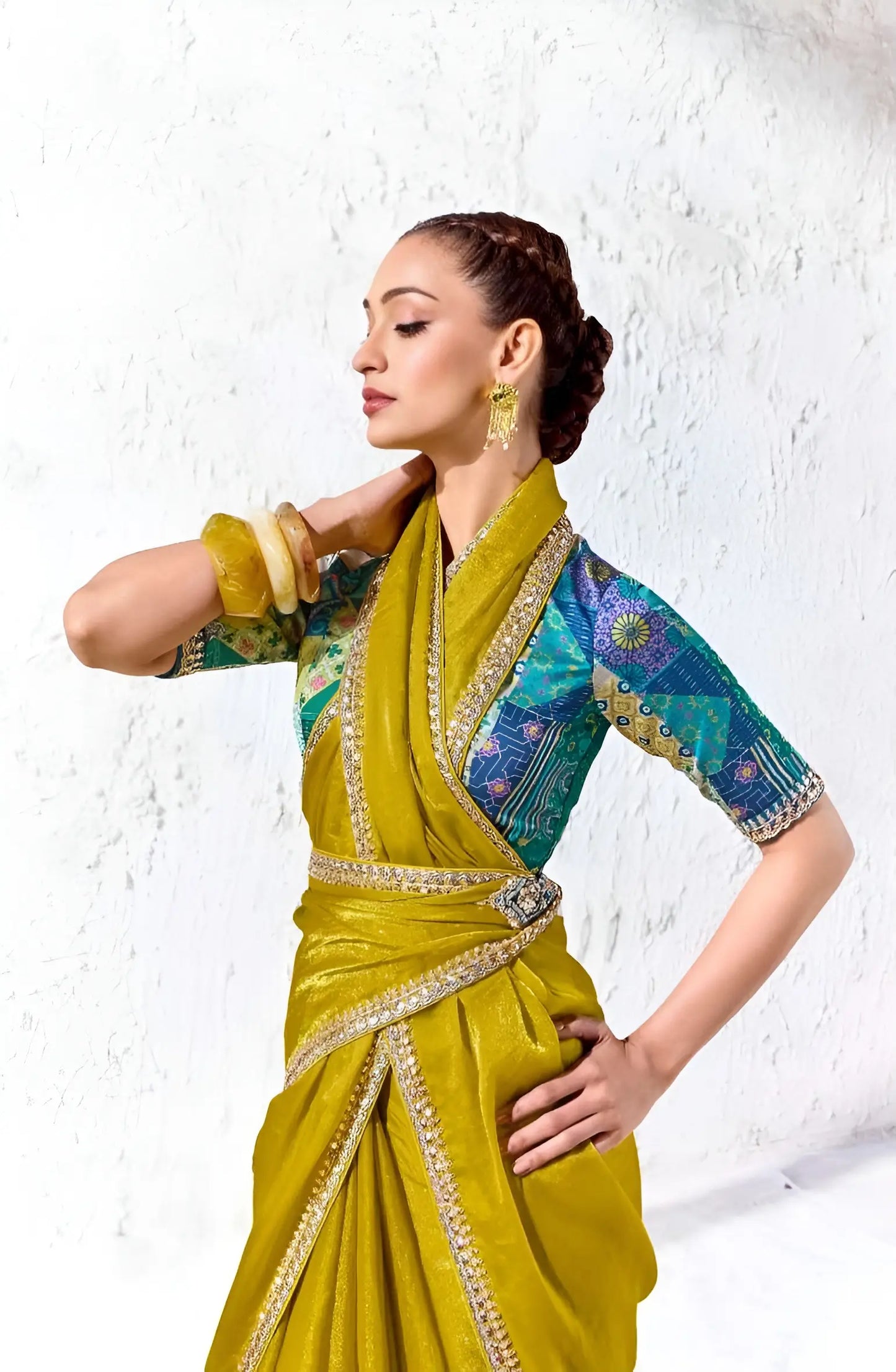 Chartreuse Yellow Silk Embroidered Saree