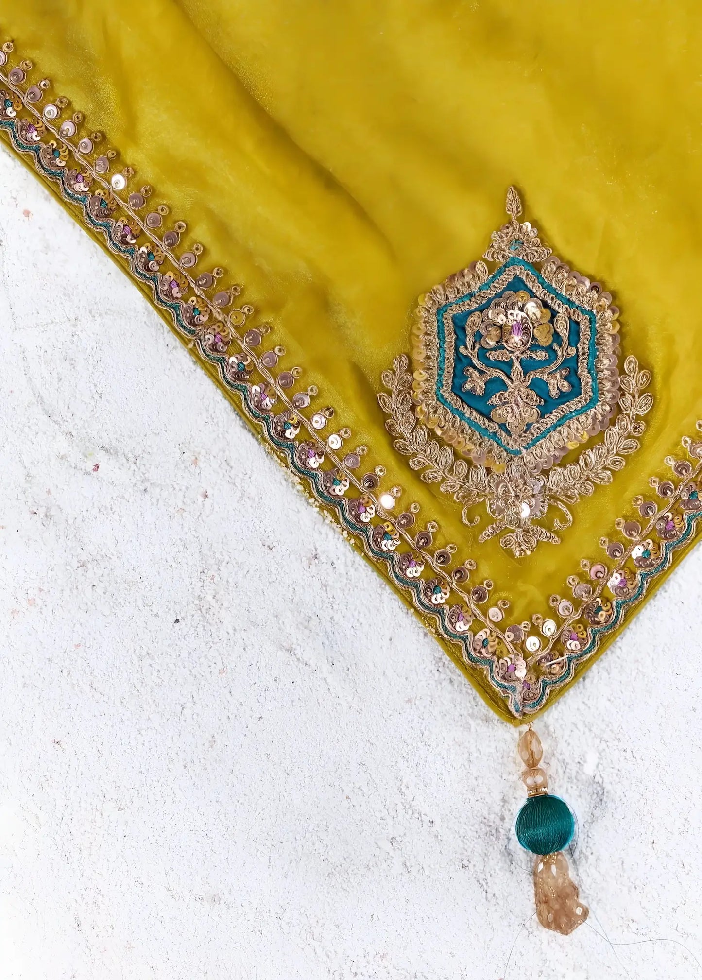 Chartreuse Yellow Silk Embroidered Saree