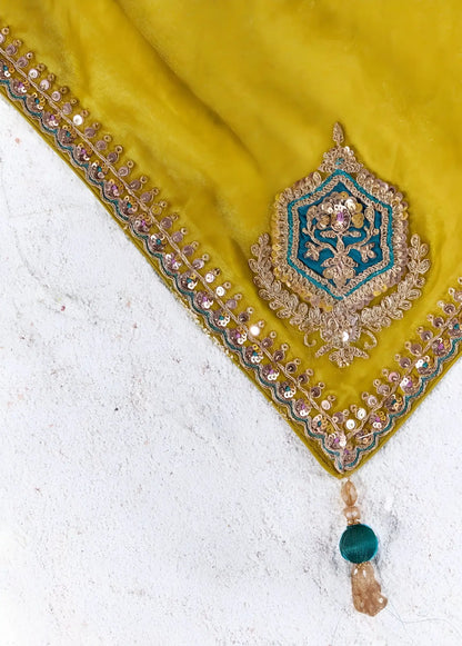 Chartreuse Yellow Silk Embroidered Saree