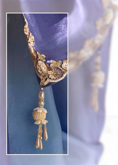 Silver-Lilac-Blue Silk Embroidered Saree