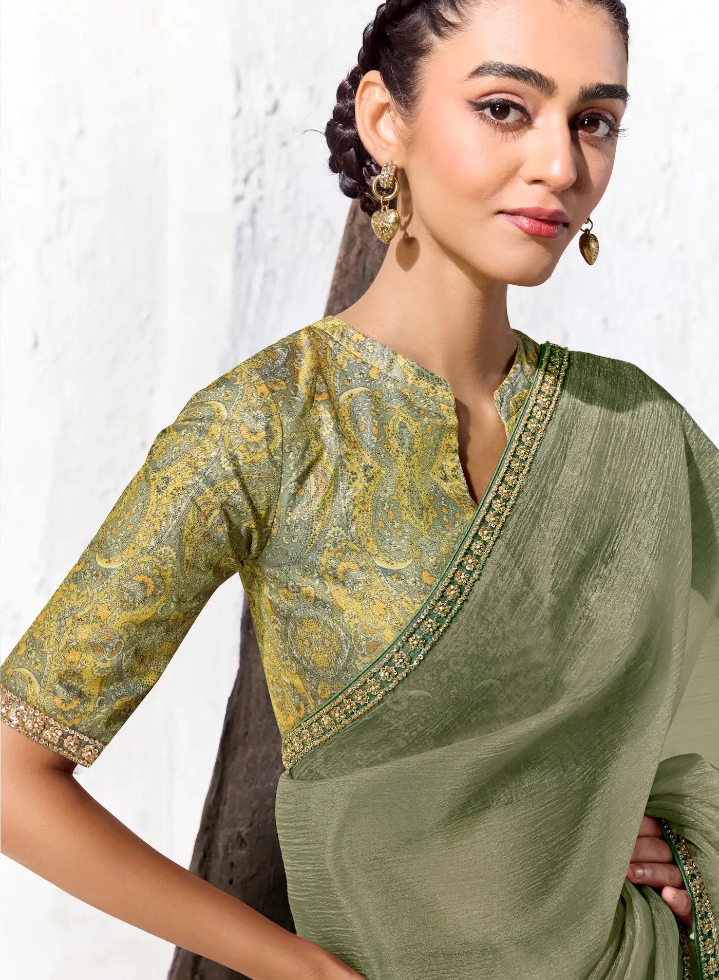 Sage Green Tissue Silk Embroidered Saree