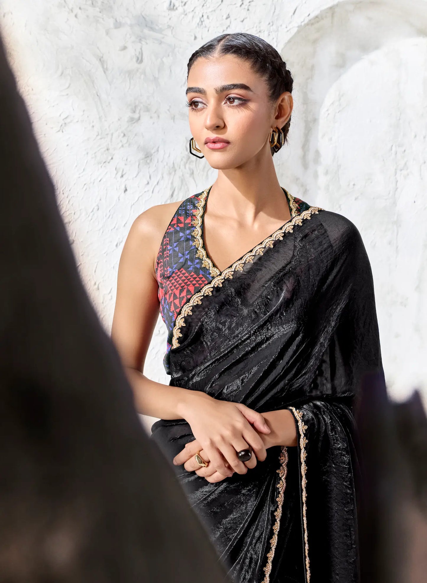 Shiny Black Tissue Silk Embroidered Saree