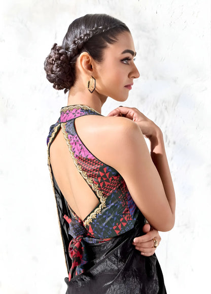 Shiny Black Tissue Silk Embroidered Saree