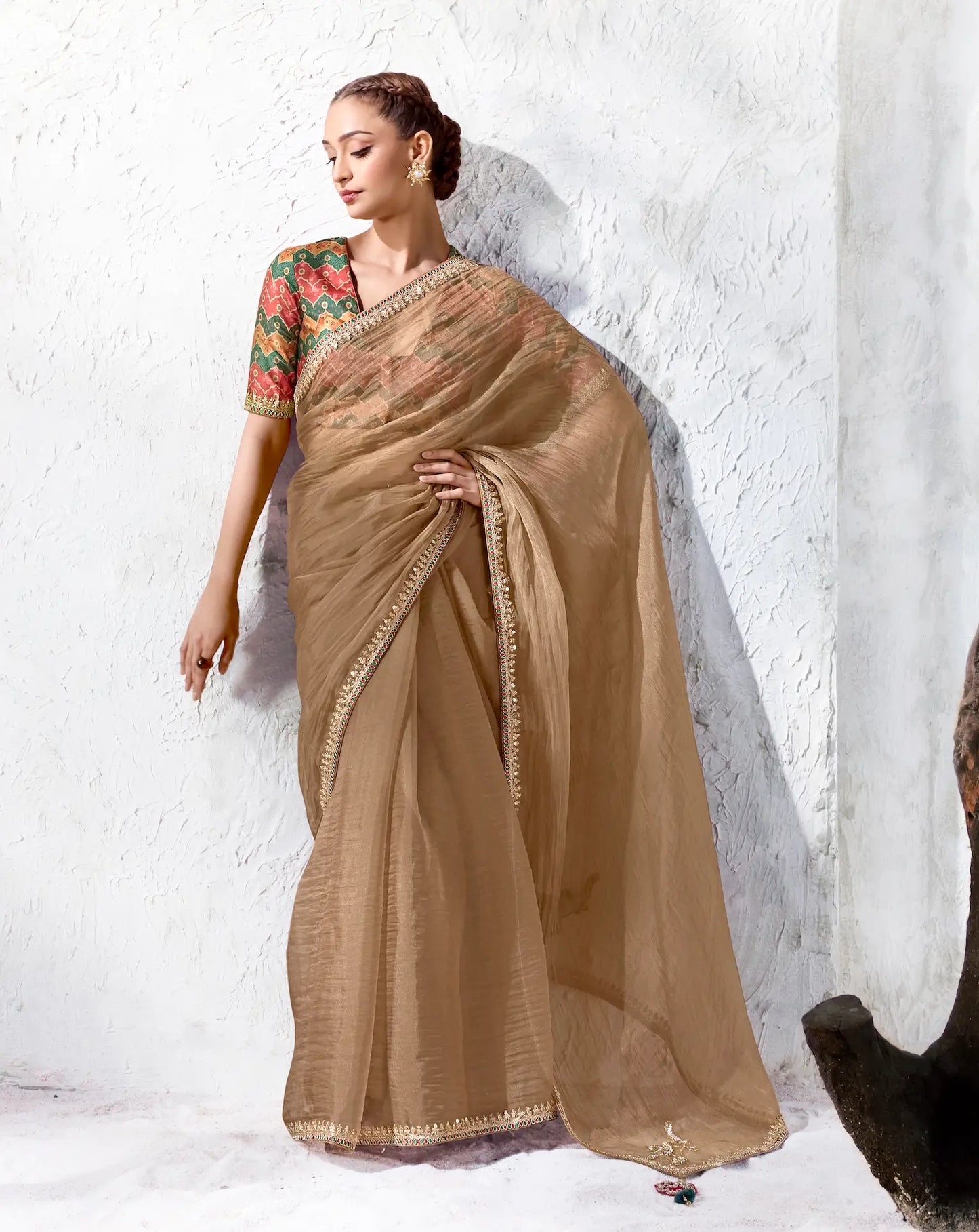 Golden Brown Soft Silk Embroidered Saree