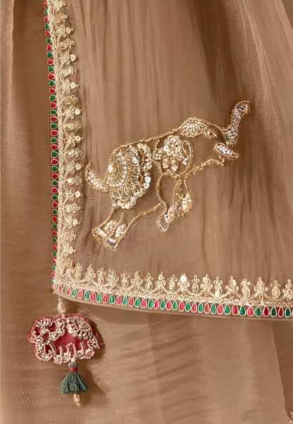 Golden Brown Soft Silk Embroidered Saree