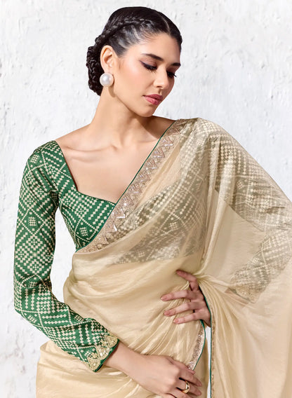Champagne Soft Silk Embroidered Saree