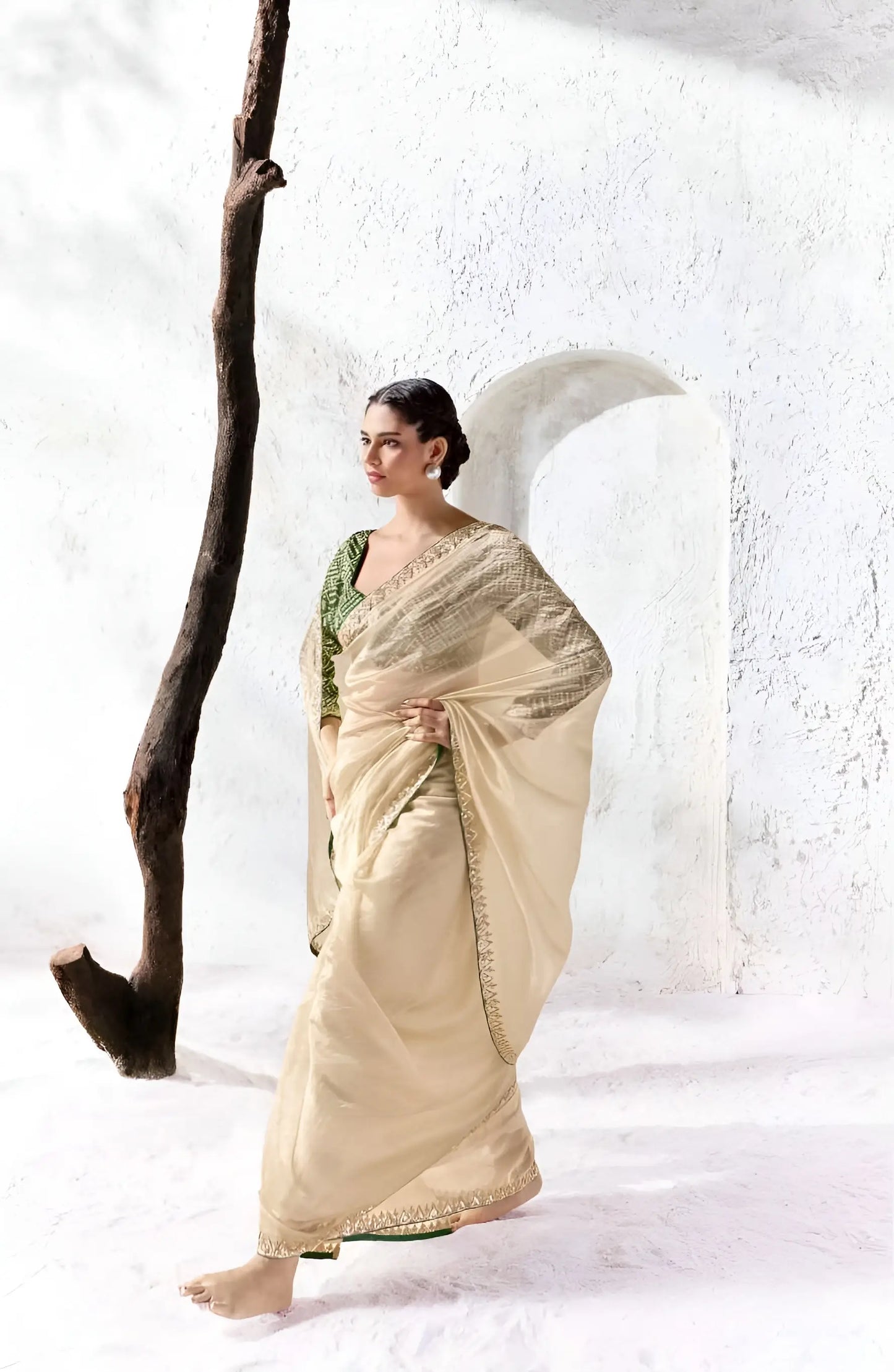 Champagne Soft Silk Embroidered Saree