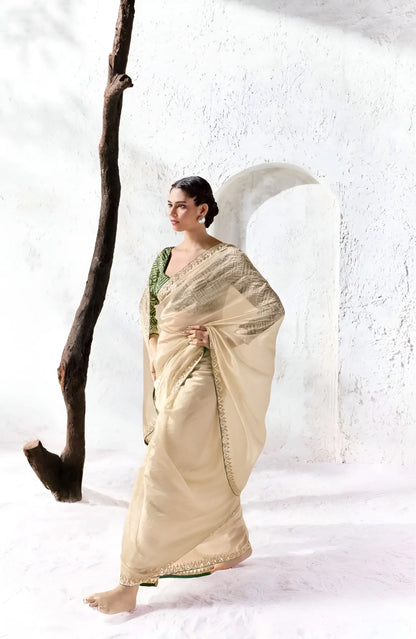 Champagne Soft Silk Embroidered Saree