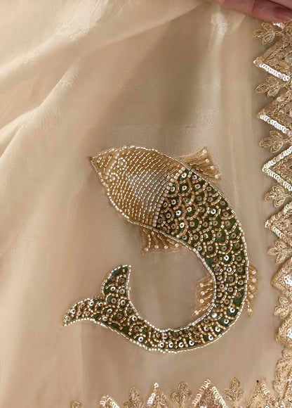Champagne Soft Silk Embroidered Saree