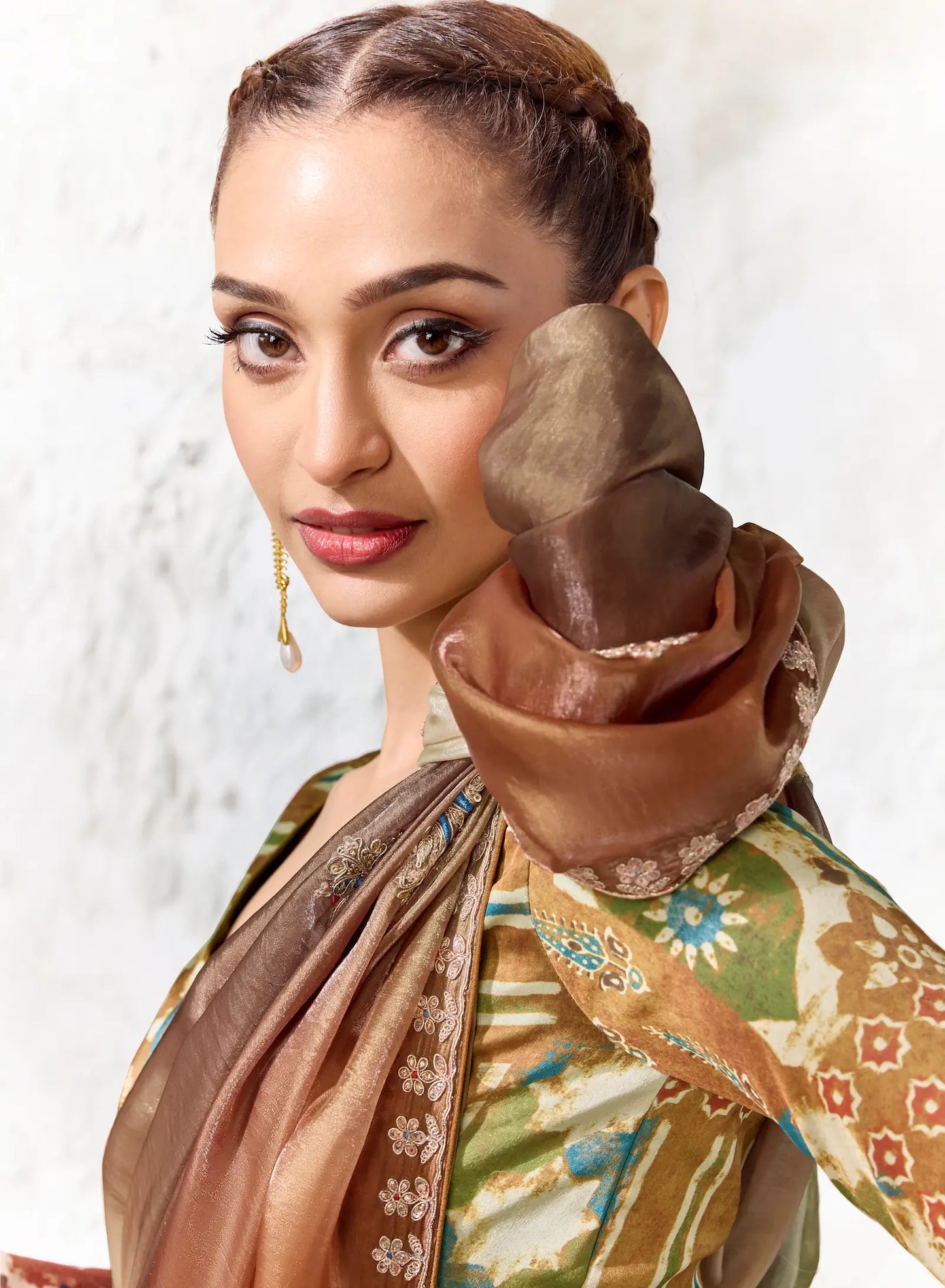 Olive-Brown Soft Silk Embroidered Saree