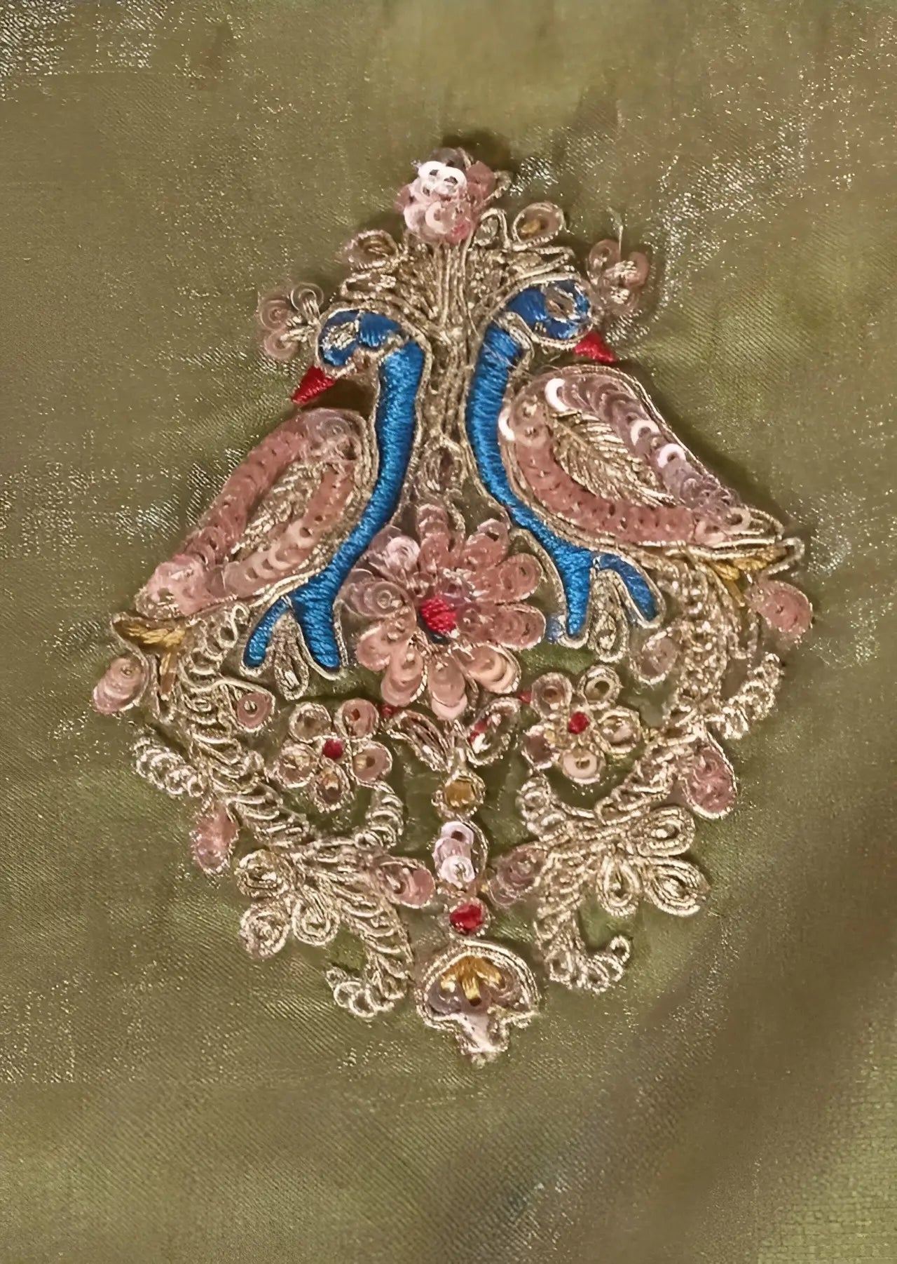 Olive-Brown Soft Silk Embroidered Saree