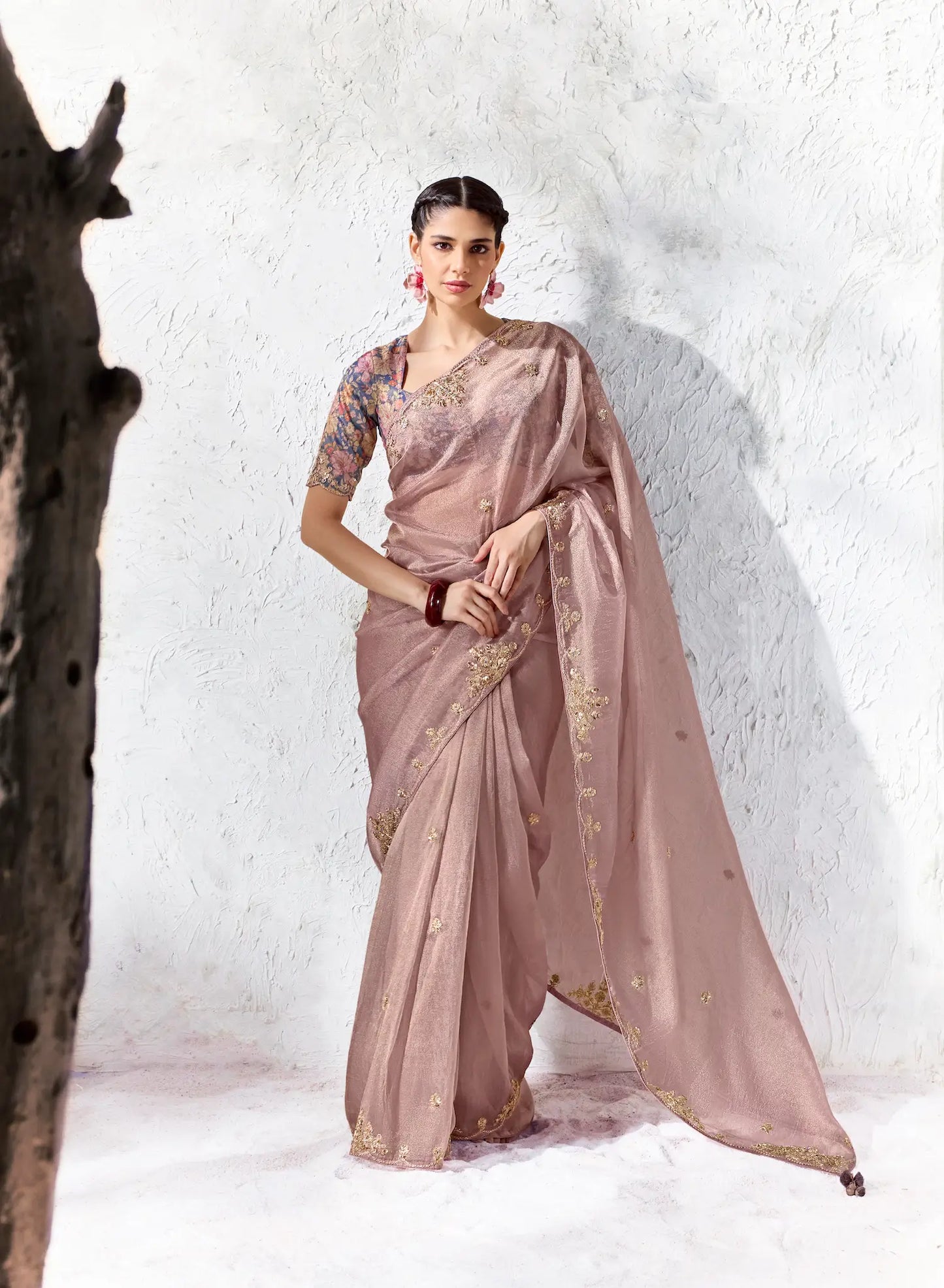 Dusty Rose Soft Silk Embroidered Saree