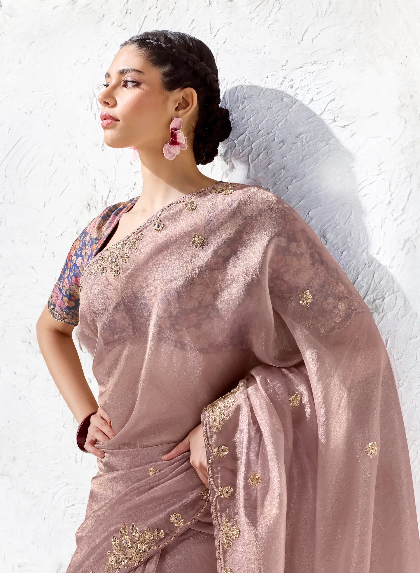 Dusty Rose Soft Silk Embroidered Saree