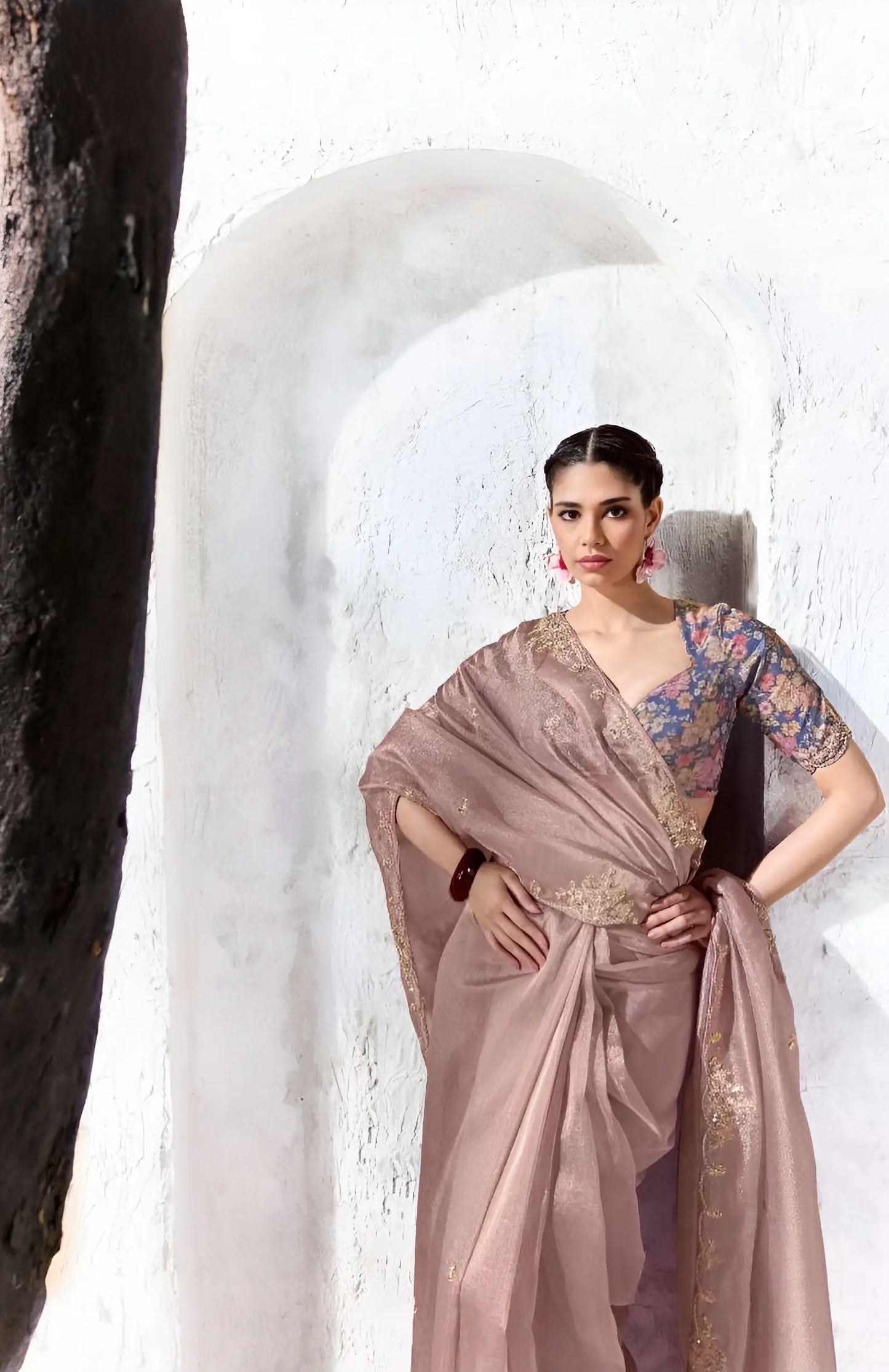 Dusty Rose Soft Silk Embroidered Saree