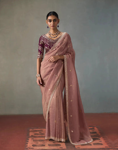 Mauve Pink Bead Work Party Wear Saree